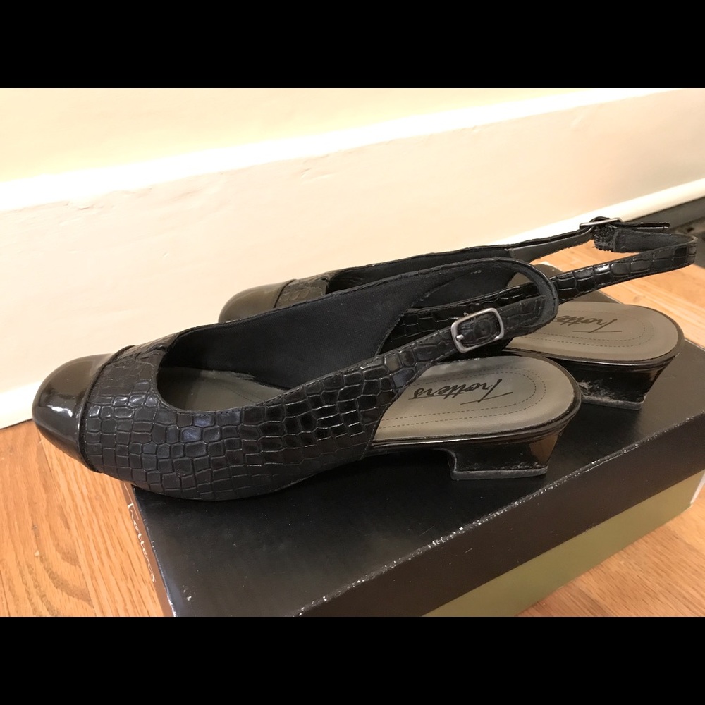 Patent leather sling back heels